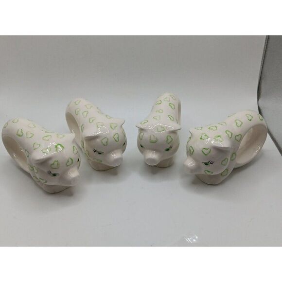 5/$25 4 Hand Painting Signed Pig Napkin Holders W/Green Hearts Vintage 1986 - Picture 1 of 8